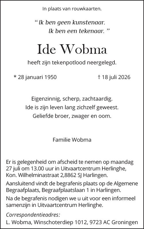 Rouwadvertentie I. Wobma Harlingen Boeit (002)