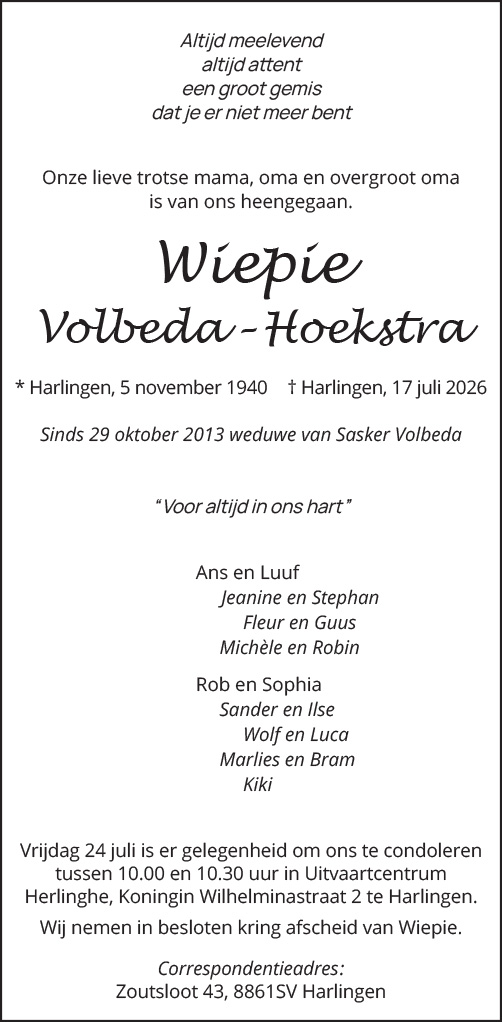 Rouwadvertentie overlijden W. Volbeda Hoekstra Harlingen Boeit (002)
