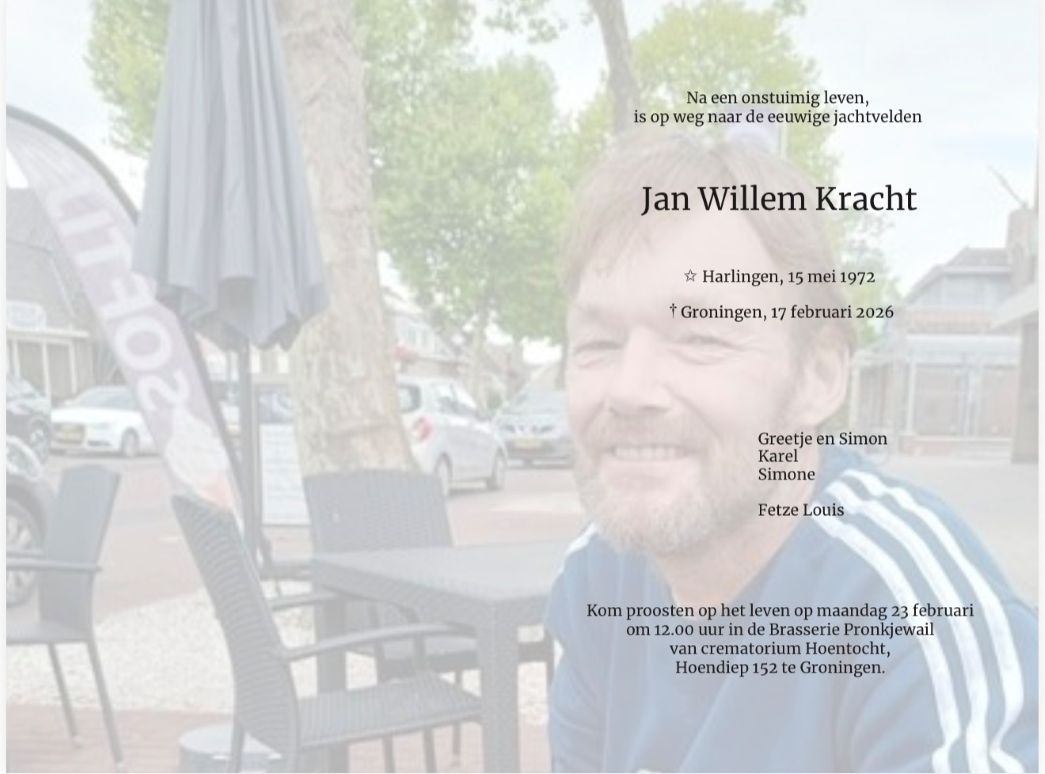 Rouwkaart Jan Willem Kracht
