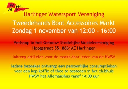 Harlinger Watersport Vereniging organiseert Tweedehands Bootaccessoires Markt