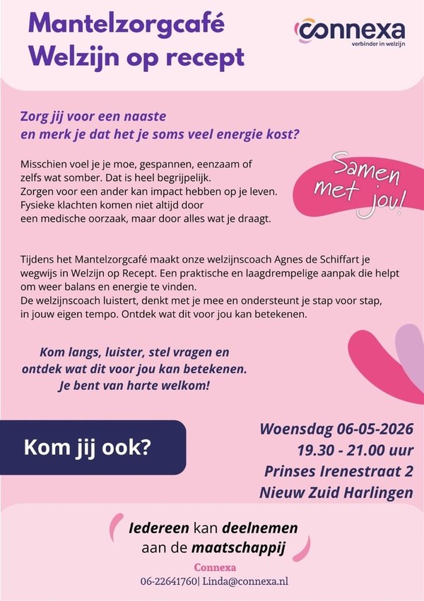 Mantelzorgcafé met als thema: Welzijn op recept.