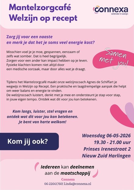 Mantelzorgcafé met als thema: Welzijn op recept.