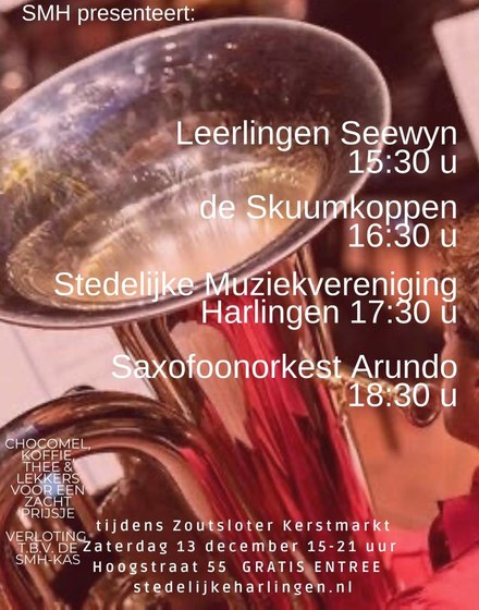 Optredens in gebouw Stedelijke Muziekvereniging tijdens Zoutsloter Kerstmarkt