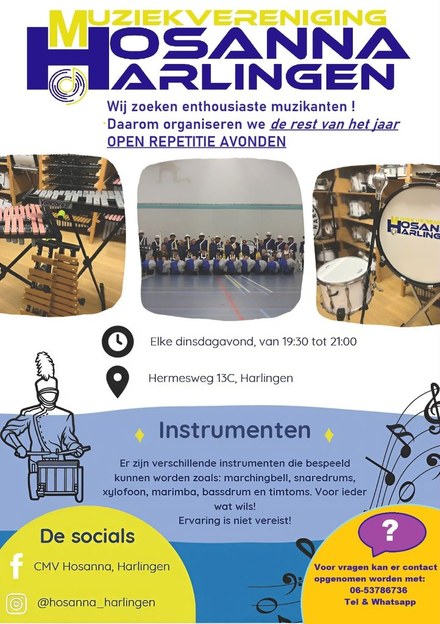 Muziekvereniging Hosanna zoekt enthousiaste muzikanten!