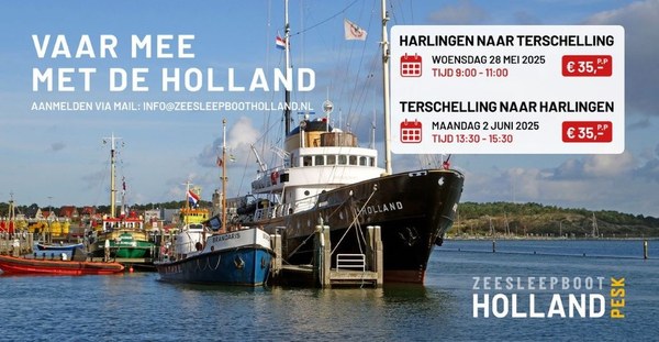Vaar met de zeesleepboot Holland tussen Harlingen en Terschelling