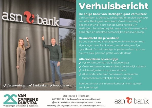 Van Campen & Dijkstra verhuist naar Stationsweg 2: nieuw financieel bolwerk in Harlingen